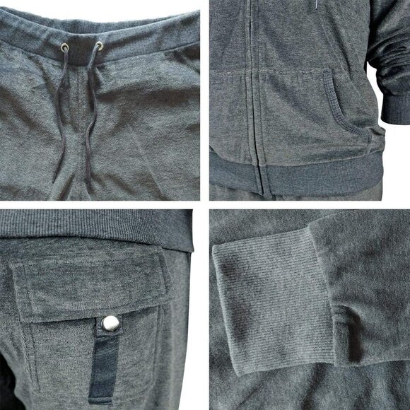 Stylish Women's Dark Grey Velvet Tracksuit with Hoodie & Drawstring Pants - Picture 5 of 5